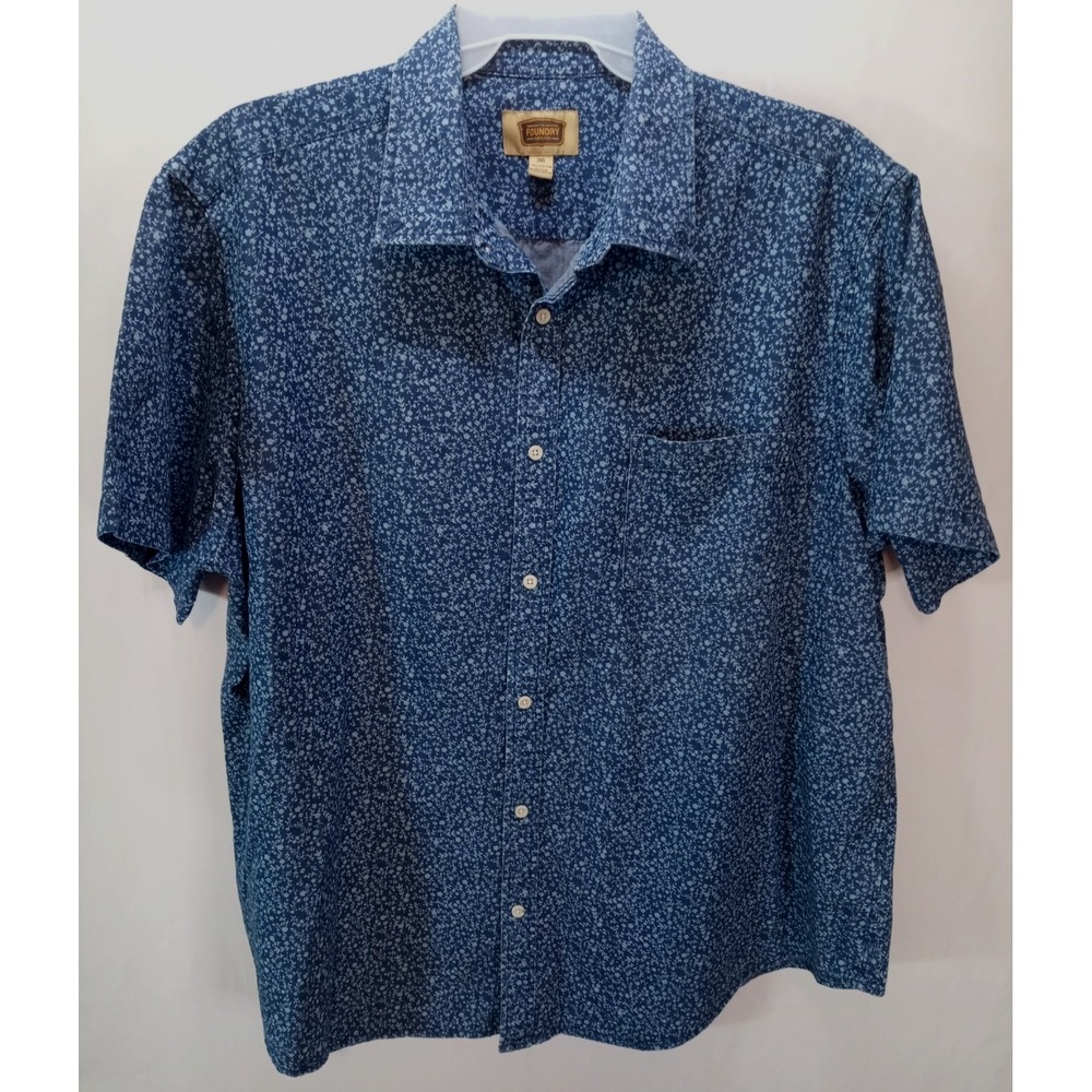 The Foundry Men's‎ Short Sleeve Button Down Shirt, 2XL, Blue Floral
